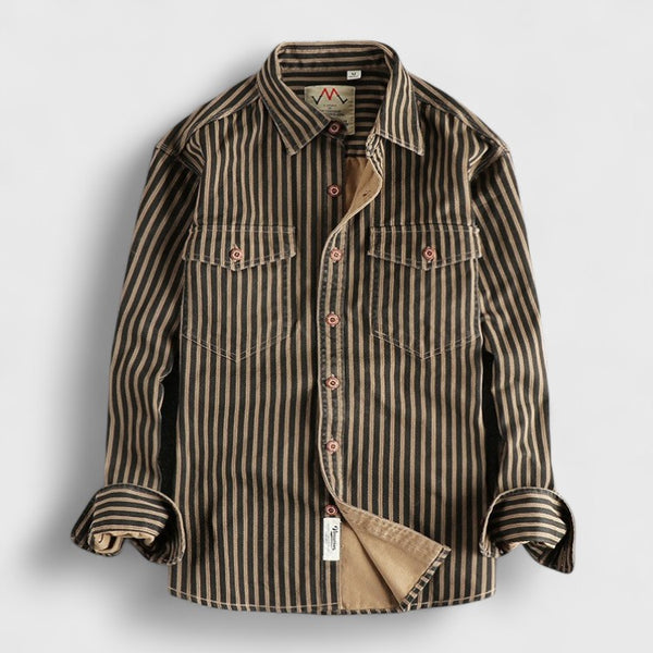 Retro Striped Cotton Long-Sleeve Shirt