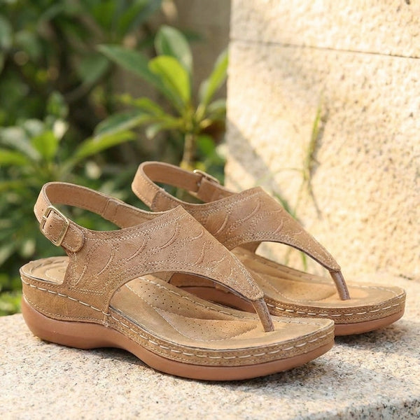 Embroidered Orthopedic Wedge Thong Sandals for Women – Comfortable Support and Style