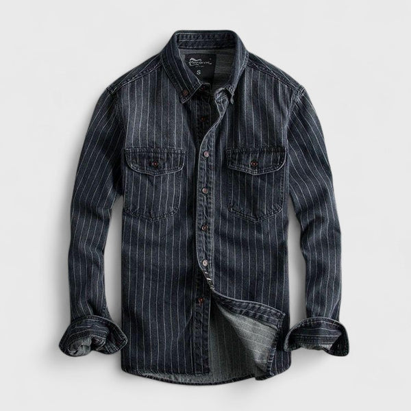 Striped Distressed Denim Shirt Long Sleeve