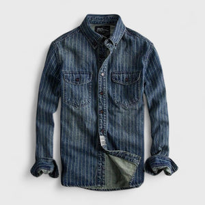 Striped Distressed Denim Shirt Long Sleeve