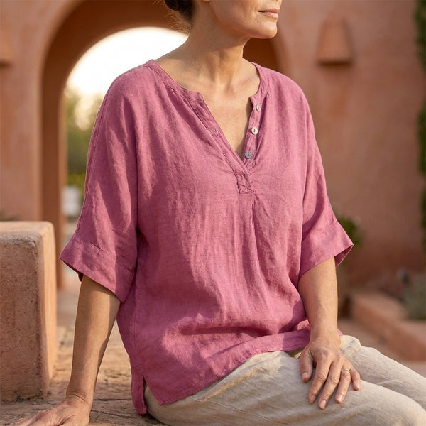 Relaxed Fit Pleated Button Front Blouse for Women – Casual Stylish Comfort