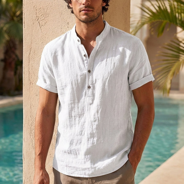 Relaxed Fit Band Collar Henley Shirt for Men – Breathable & Casual Comfort