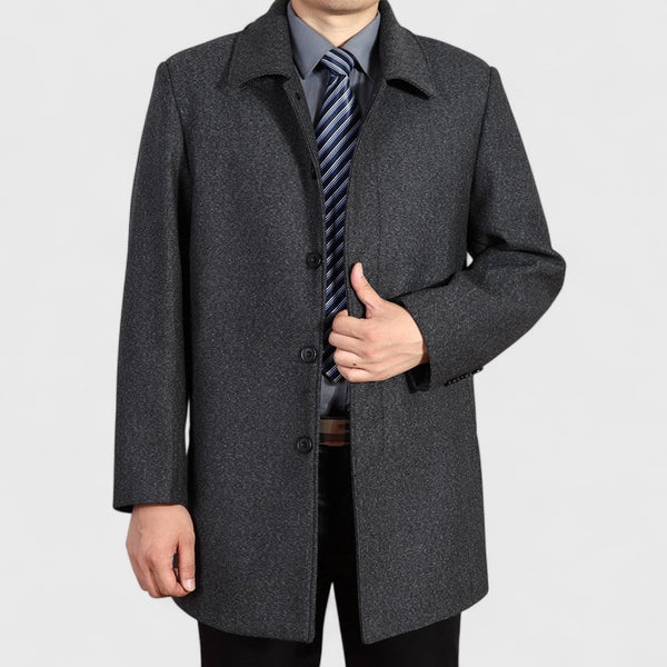 Men's Woolen Mid-Length Coat with Patch Pockets